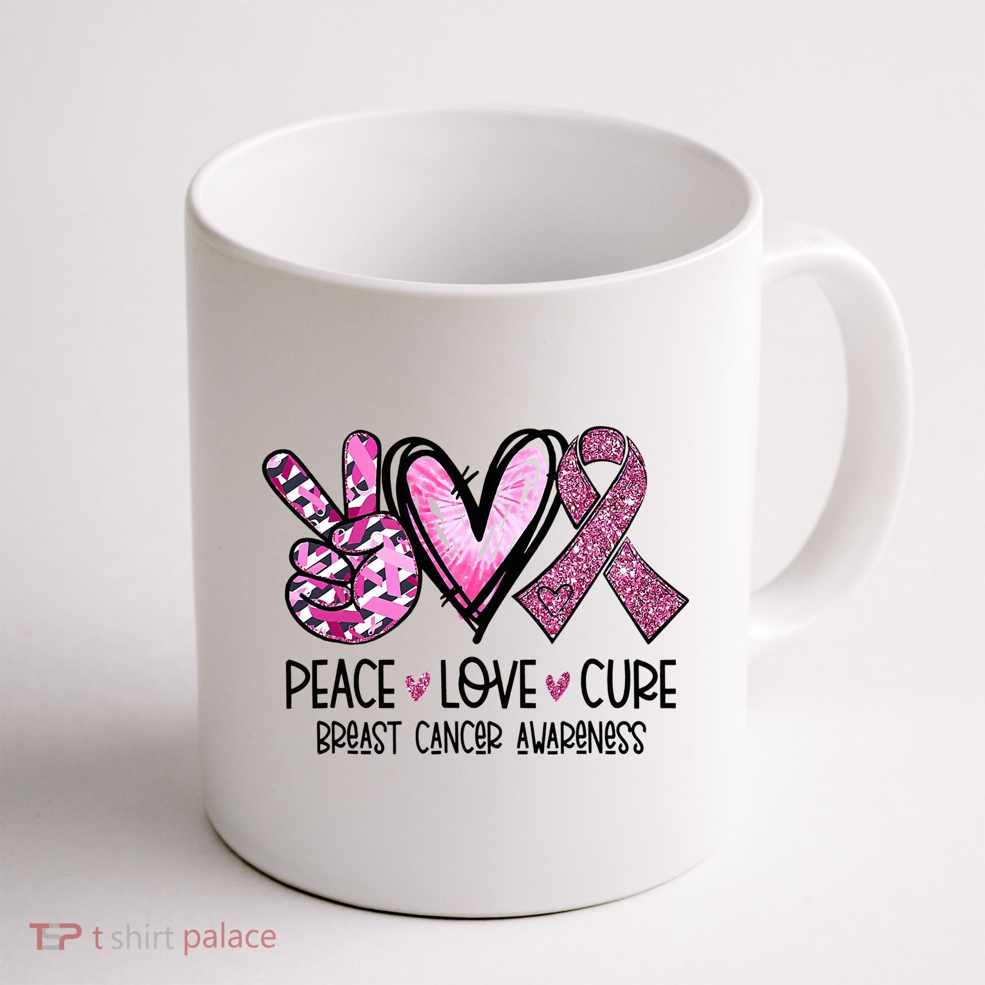 Peace Love Cure Pink Ribbon Cancer Breast Awareness Coffee Mug