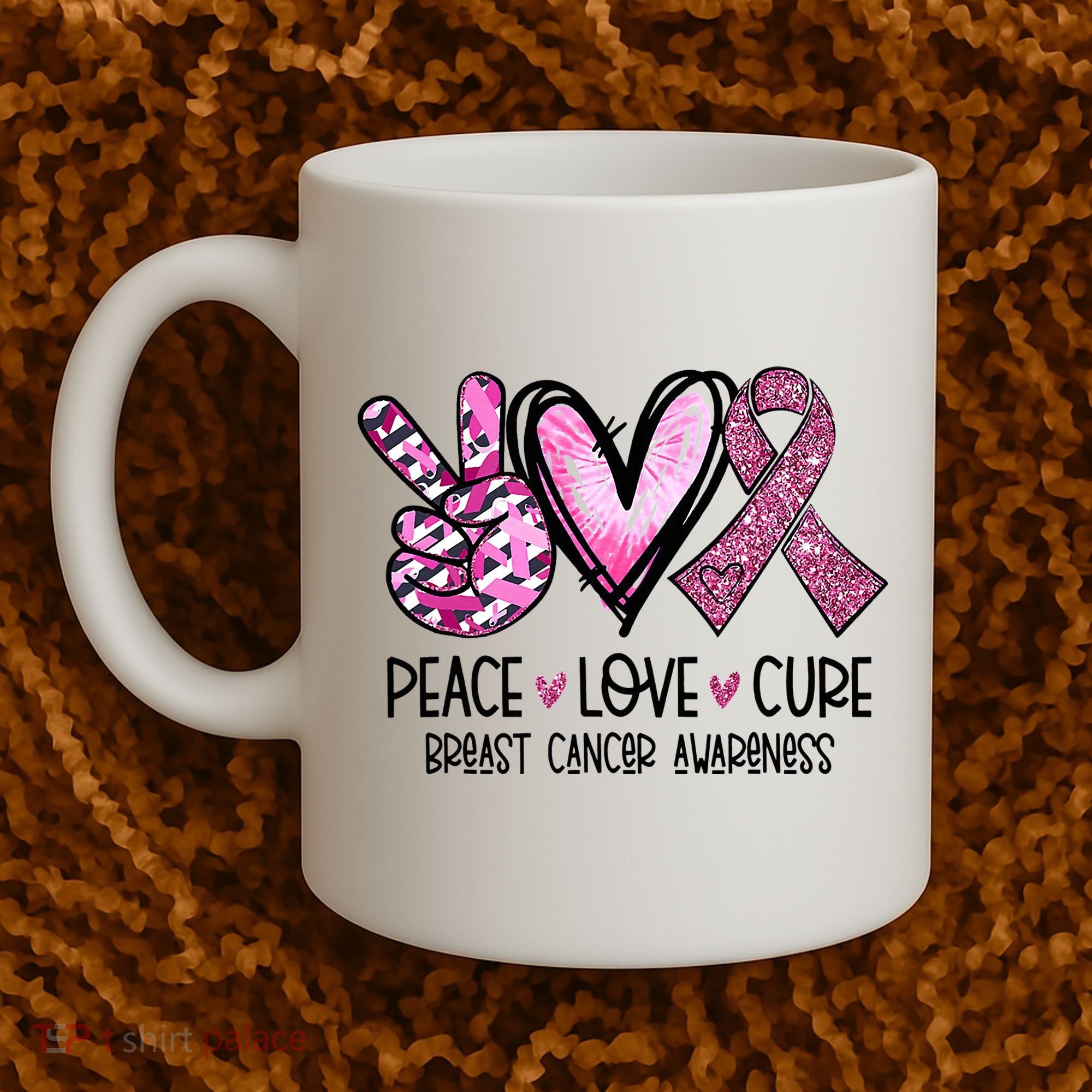 Peace Love Cure Pink Ribbon Cancer Breast Awareness Coffee Mug