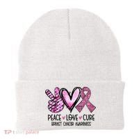 Peace Love Cure Pink Ribbon Cancer Breast Awareness Beanie thumb 0