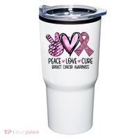 Peace Love Cure Pink Ribbon Cancer Breast Awareness Tumbler thumb 0