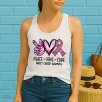 Peace Love Cure Pink Ribbon Cancer Breast Awareness Women's Tank Top thumb 2