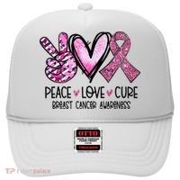 Peace Love Cure Pink Ribbon Cancer Breast Awareness Hat thumb 0