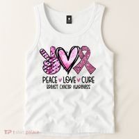 Peace Love Cure Pink Ribbon Cancer Breast Awareness Tank Top thumb 2