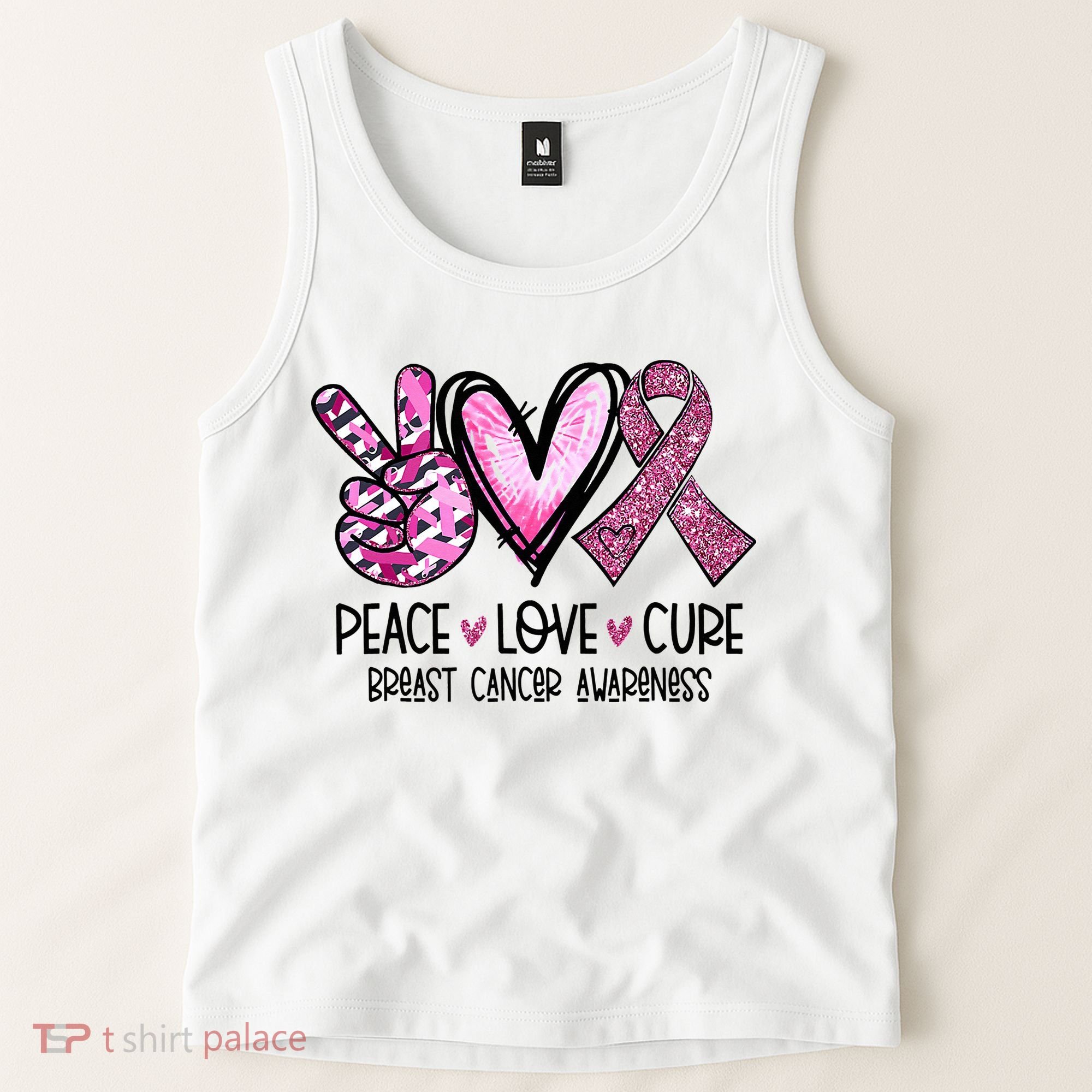 Peace Love Cure Pink Ribbon Cancer Breast Awareness Tank Top