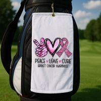 Peace Love Cure Pink Ribbon Cancer Breast Awareness Golf Towel thumb 2