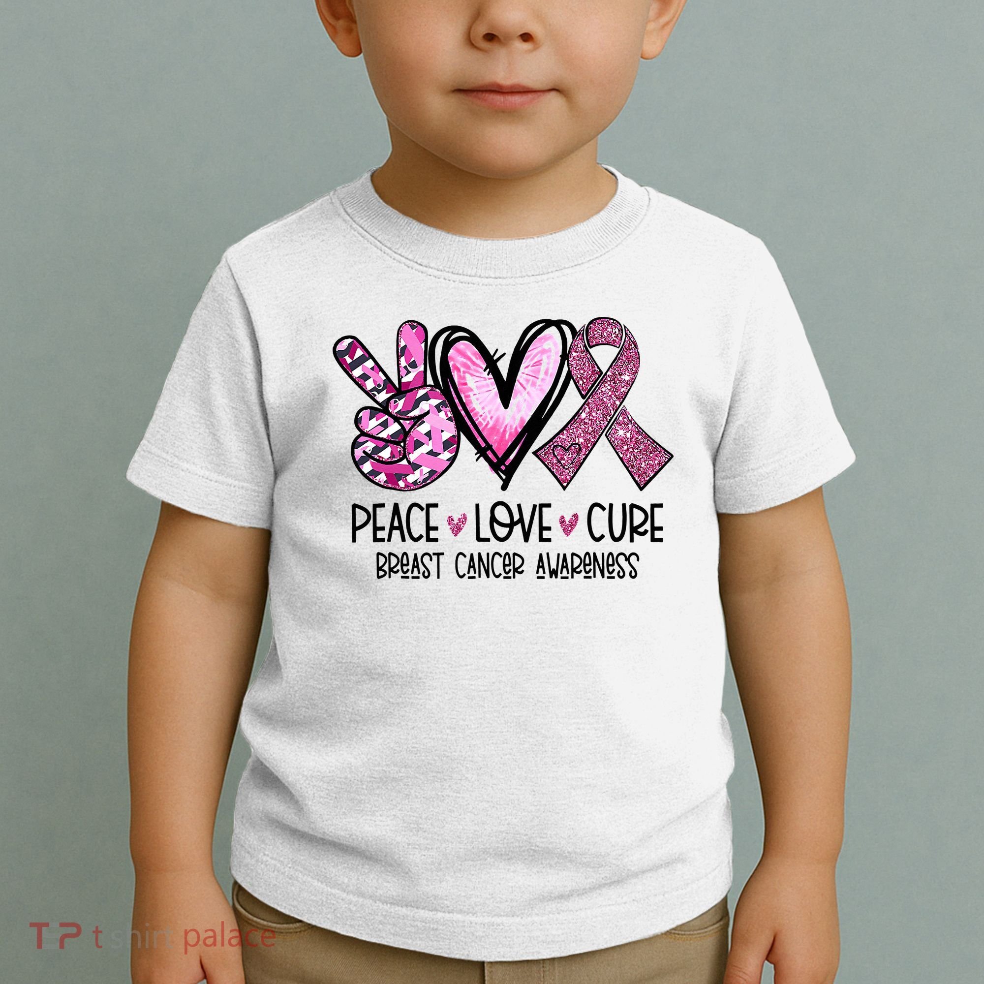 Peace Love Cure Pink Ribbon Cancer Breast Awareness Toddler T-Shirt