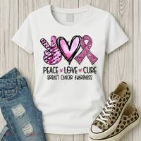 Peace Love Cure Pink Ribbon Cancer Breast Awareness Women's T-Shirt thumb 3
