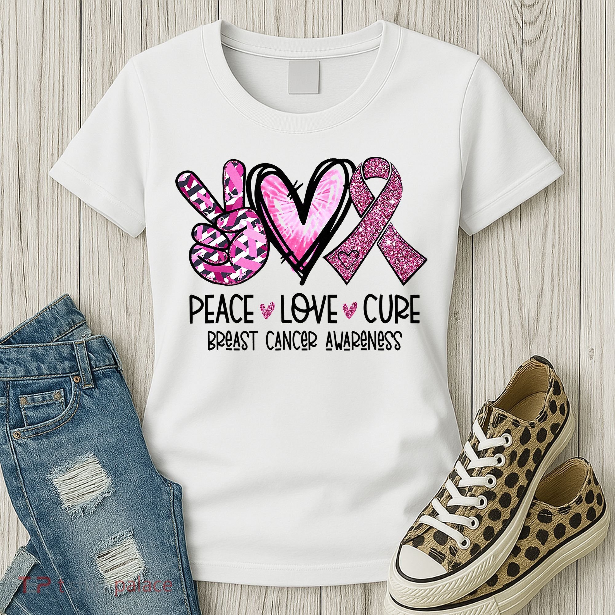 Peace Love Cure Pink Ribbon Cancer Breast Awareness Women's T-Shirt