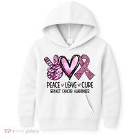 Peace Love Cure Pink Ribbon Cancer Breast Awareness Kids Hoodie thumb 0