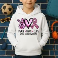 Peace Love Cure Pink Ribbon Cancer Breast Awareness Kids Hoodie thumb 2