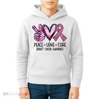Peace Love Cure Pink Ribbon Cancer Breast Awareness Kids Hoodie thumb 4