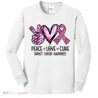 Peace Love Cure Pink Ribbon Cancer Breast Awareness Kids Long Sleeve Shirt thumb 0