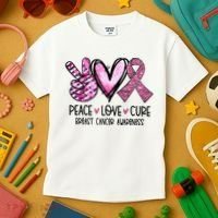 Peace Love Cure Pink Ribbon Cancer Breast Awareness Kids T-Shirt thumb 3