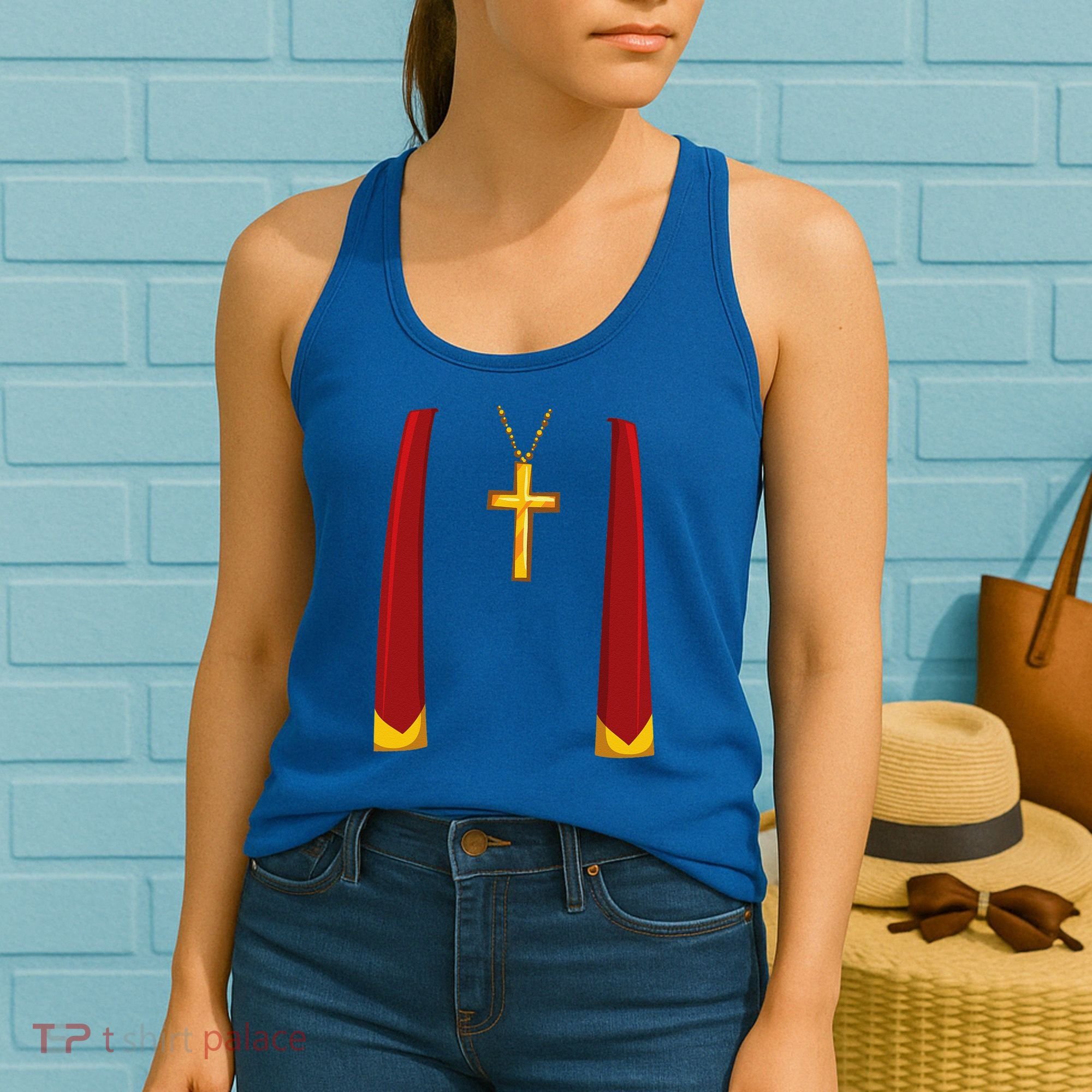 Priest Lazy DIY Halloween Costume Minister Pastor Preacher Women's Tank Top