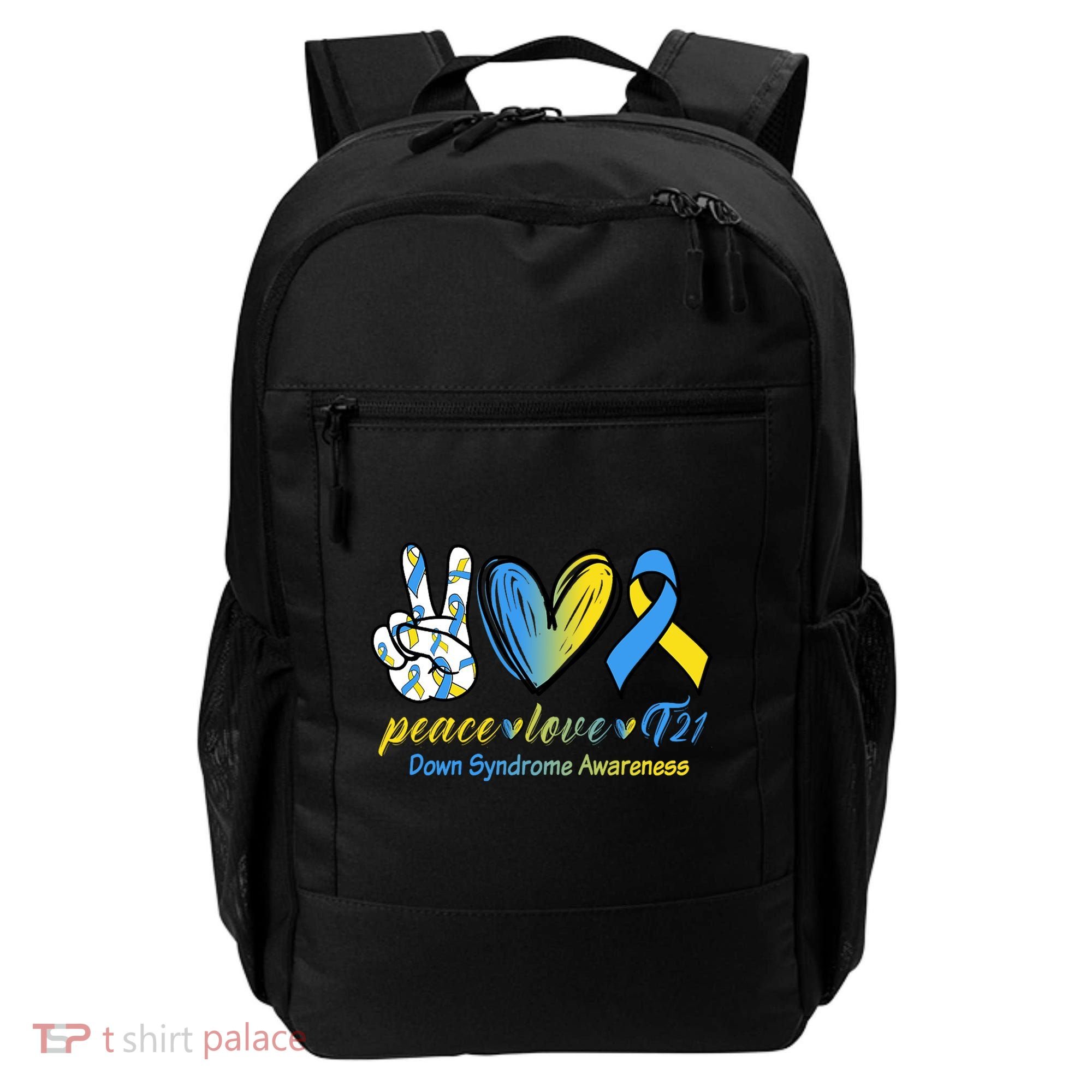 Peace Love Down Syndrome Ribbon Backpack