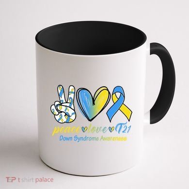 Peace Love Down Syndrome Ribbon Coffee Mug back