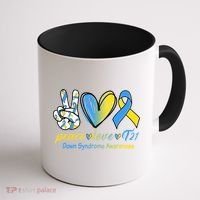 Peace Love Down Syndrome Ribbon Coffee Mug thumb 1
