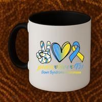 Peace Love Down Syndrome Ribbon Coffee Mug thumb 2