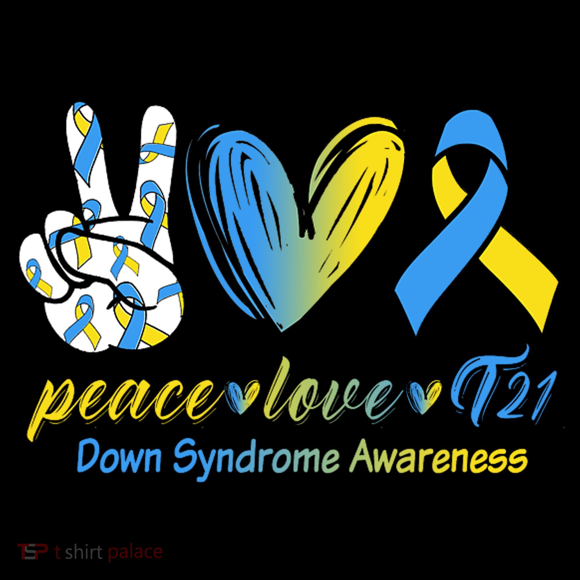Peace Love Down Syndrome Ribbon Coffee Mug