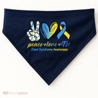 Peace Love Down Syndrome Ribbon USA-Made Doggie Bandana thumb 0