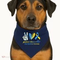 Peace Love Down Syndrome Ribbon USA-Made Doggie Bandana thumb 1