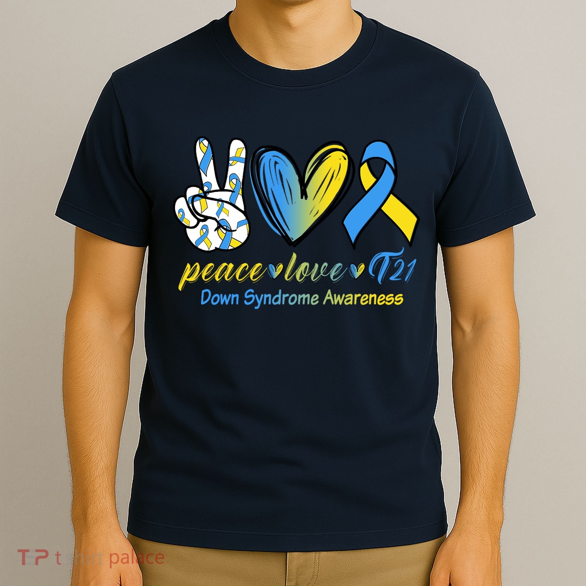 Peace Love Down Syndrome Ribbon T-Shirt