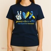 Peace Love Down Syndrome Ribbon T-Shirt thumb 4