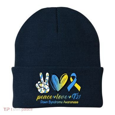 Peace Love Down Syndrome Ribbon Beanie