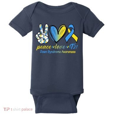 Peace Love Down Syndrome Ribbon Baby Bodysuit