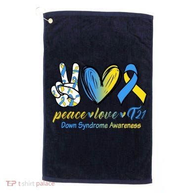 Peace Love Down Syndrome Ribbon Golf Towel