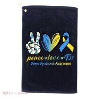 Peace Love Down Syndrome Ribbon Golf Towel thumb 0