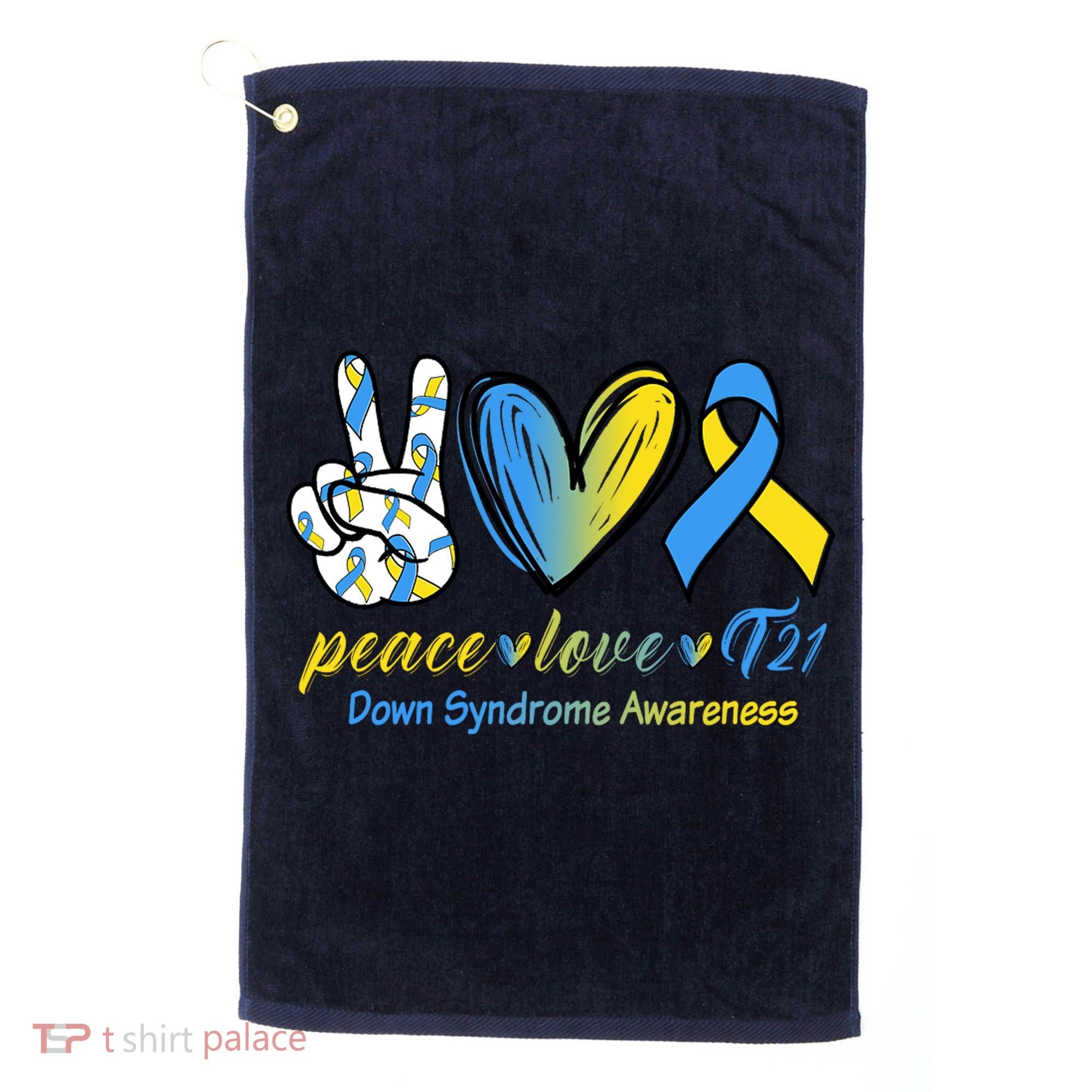 Peace Love Down Syndrome Ribbon Golf Towel