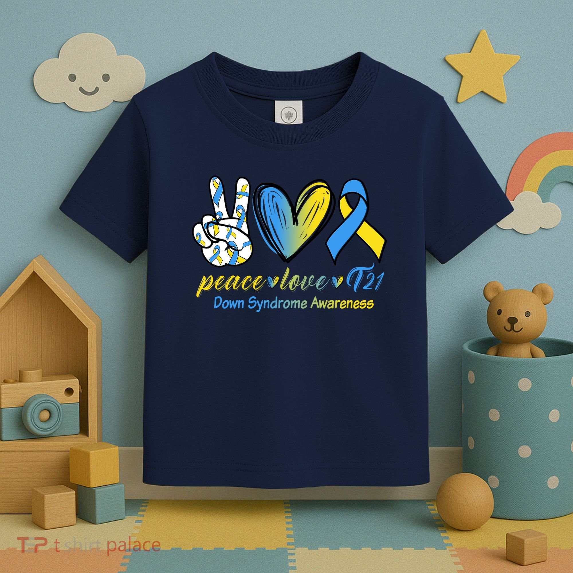 Peace Love Down Syndrome Ribbon Toddler T-Shirt