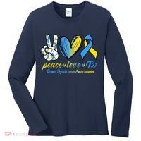 Peace Love Down Syndrome Ribbon Women's Long Sleeve Shirt thumb 0
