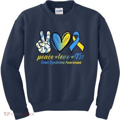 Peace Love Down Syndrome Ribbon Kids Sweatshirt