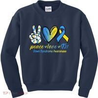 Peace Love Down Syndrome Ribbon Kids Sweatshirt thumb 0