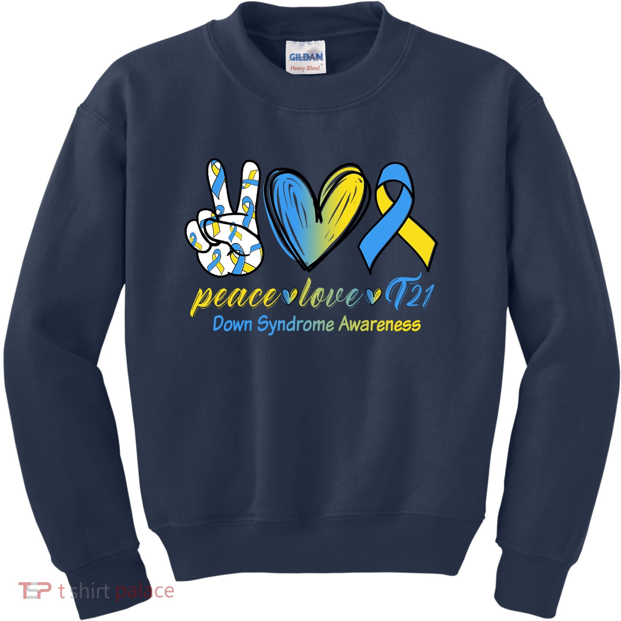 Peace Love Down Syndrome Ribbon Kids Sweatshirt