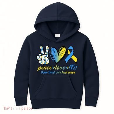 Peace Love Down Syndrome Ribbon Kids Hoodie