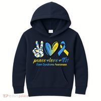 Peace Love Down Syndrome Ribbon Kids Hoodie thumb 0
