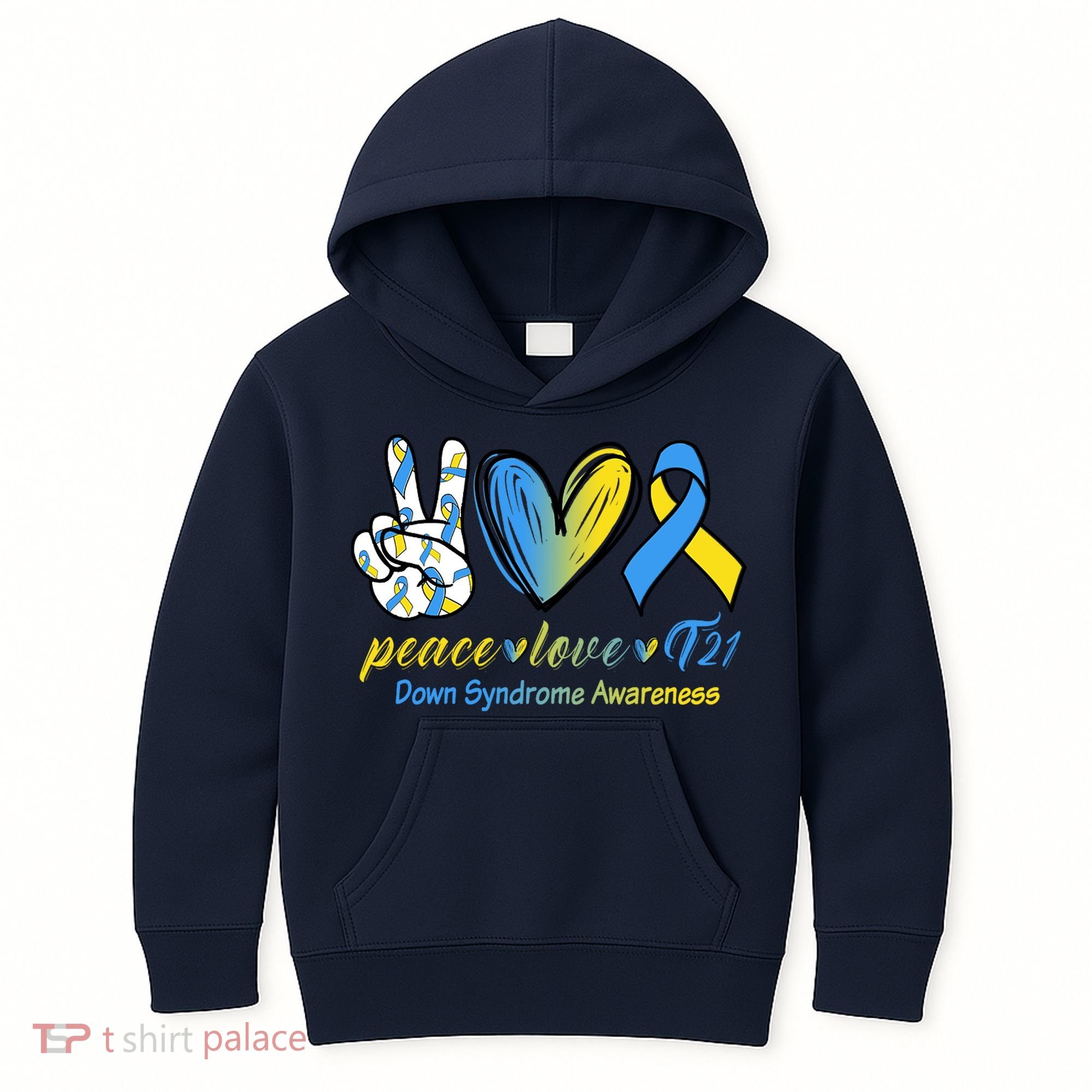 Peace Love Down Syndrome Ribbon Kids Hoodie