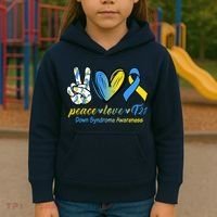 Peace Love Down Syndrome Ribbon Kids Hoodie thumb 3