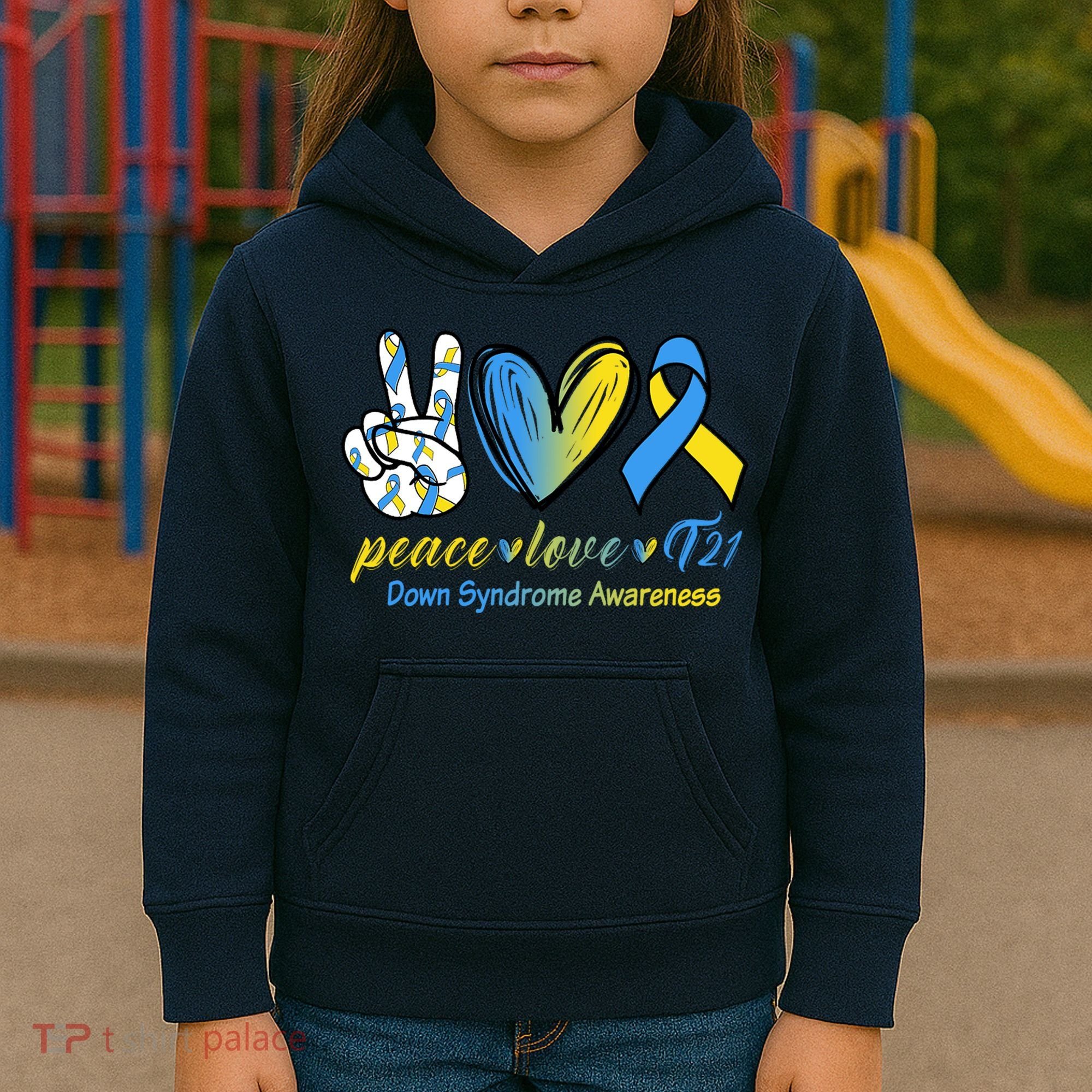 Peace Love Down Syndrome Ribbon Kids Hoodie