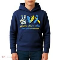 Peace Love Down Syndrome Ribbon Kids Hoodie thumb 4