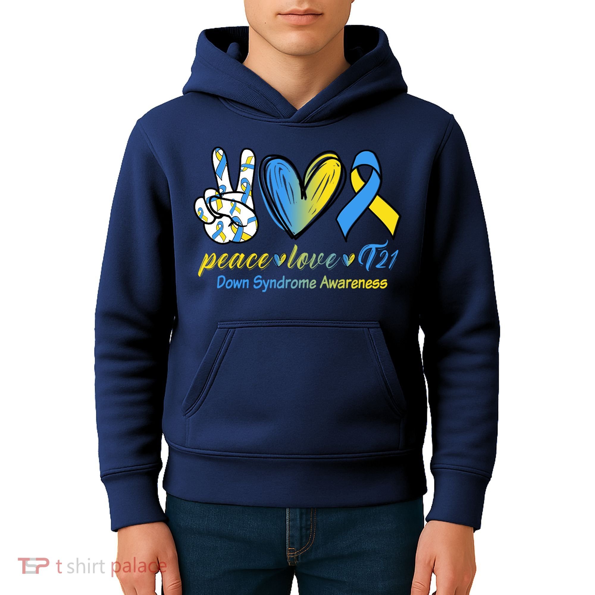 Peace Love Down Syndrome Ribbon Kids Hoodie