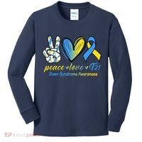 Peace Love Down Syndrome Ribbon Kids Long Sleeve Shirt thumb 0
