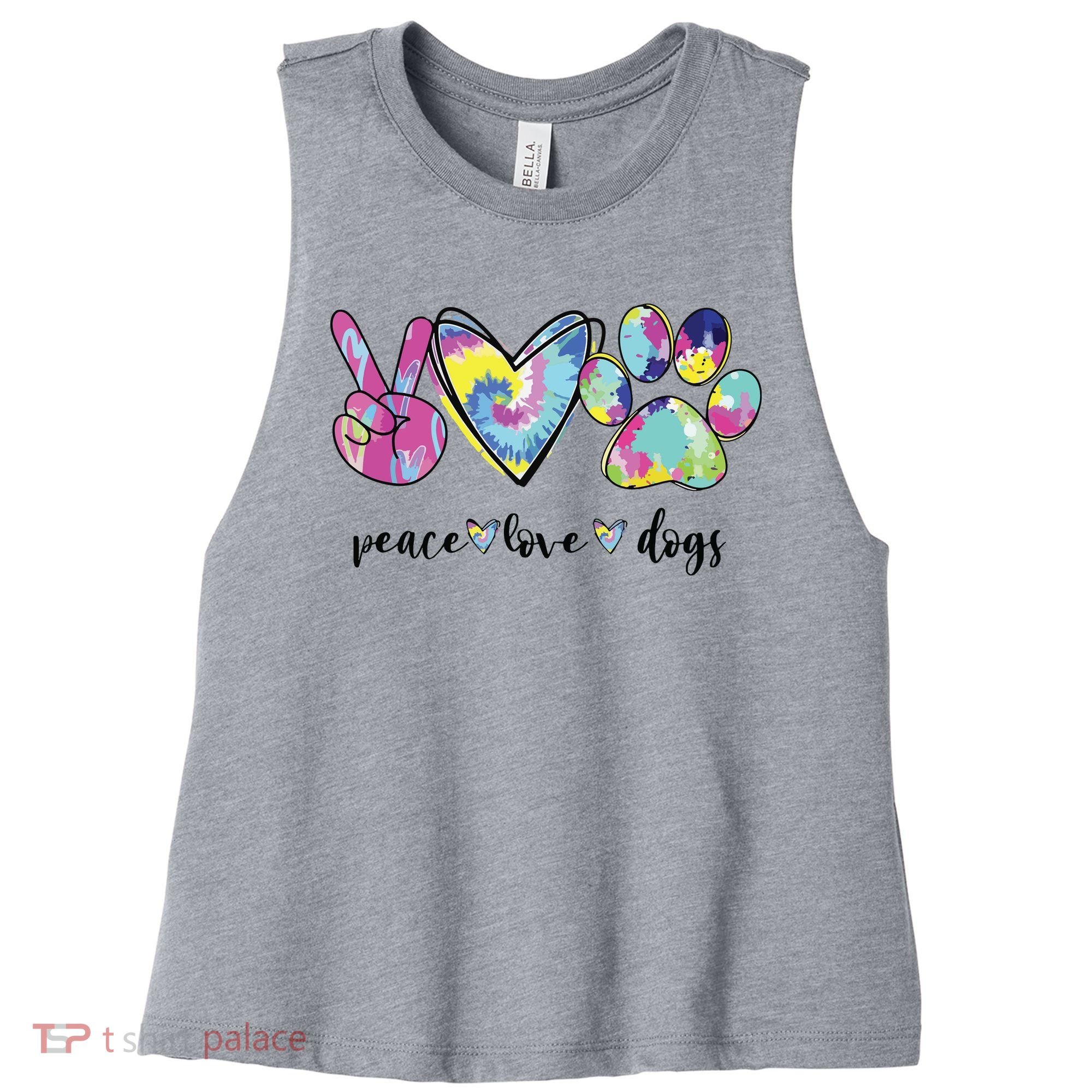 Peace Love Dogs Lover Puppy Paw Dog Women's Racerback Cropped Tank