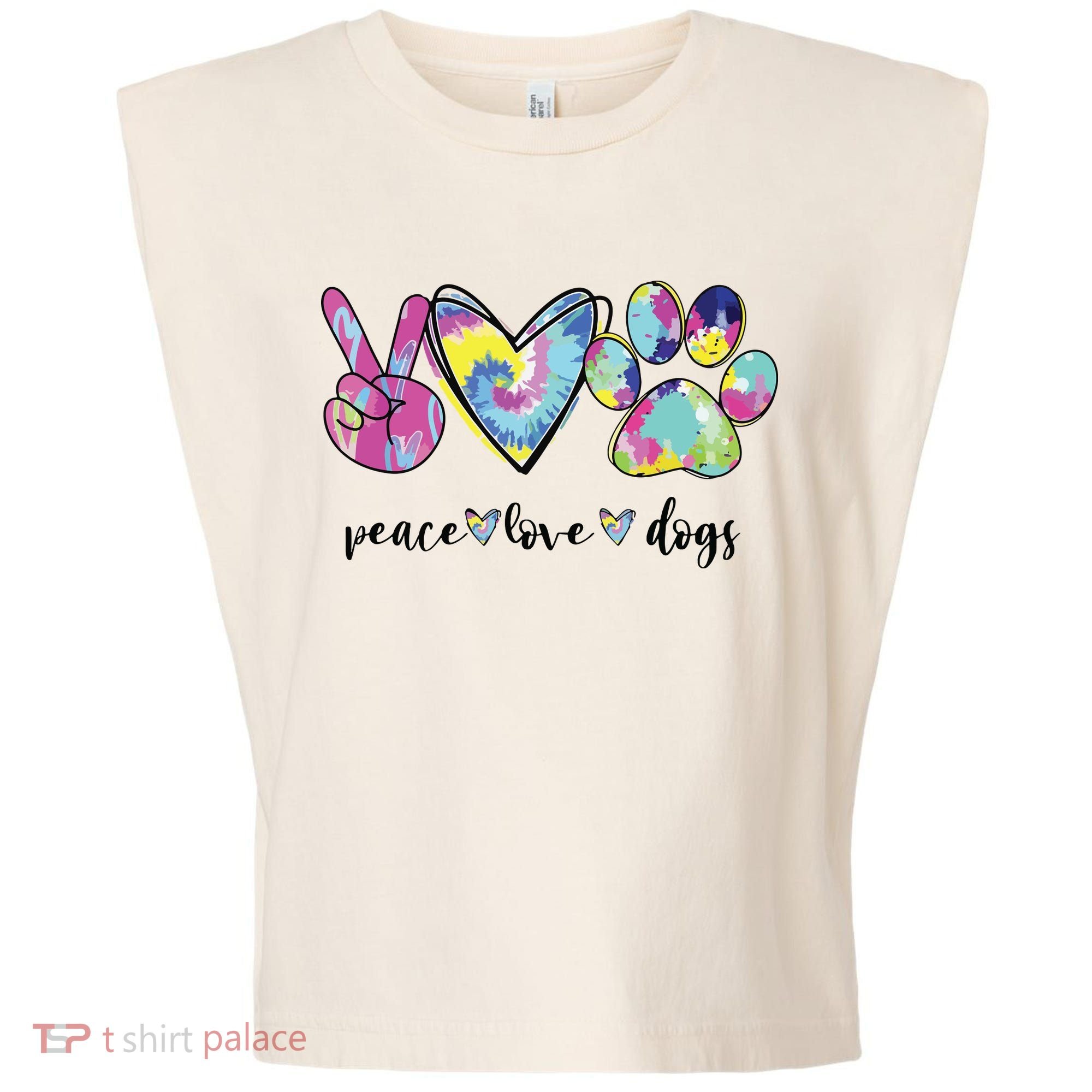 Peace Love Dogs Lover Puppy Paw Dog Garment-Dyed Women's Muscle Tee