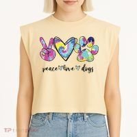 Peace Love Dogs Lover Puppy Paw Dog Garment-Dyed Women's Muscle Tee thumb 2