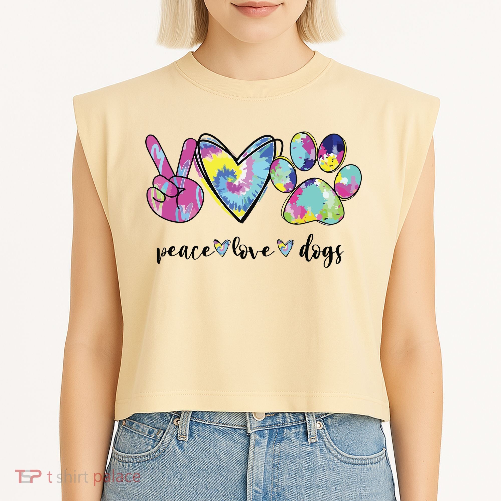 Peace Love Dogs Lover Puppy Paw Dog Garment-Dyed Women's Muscle Tee