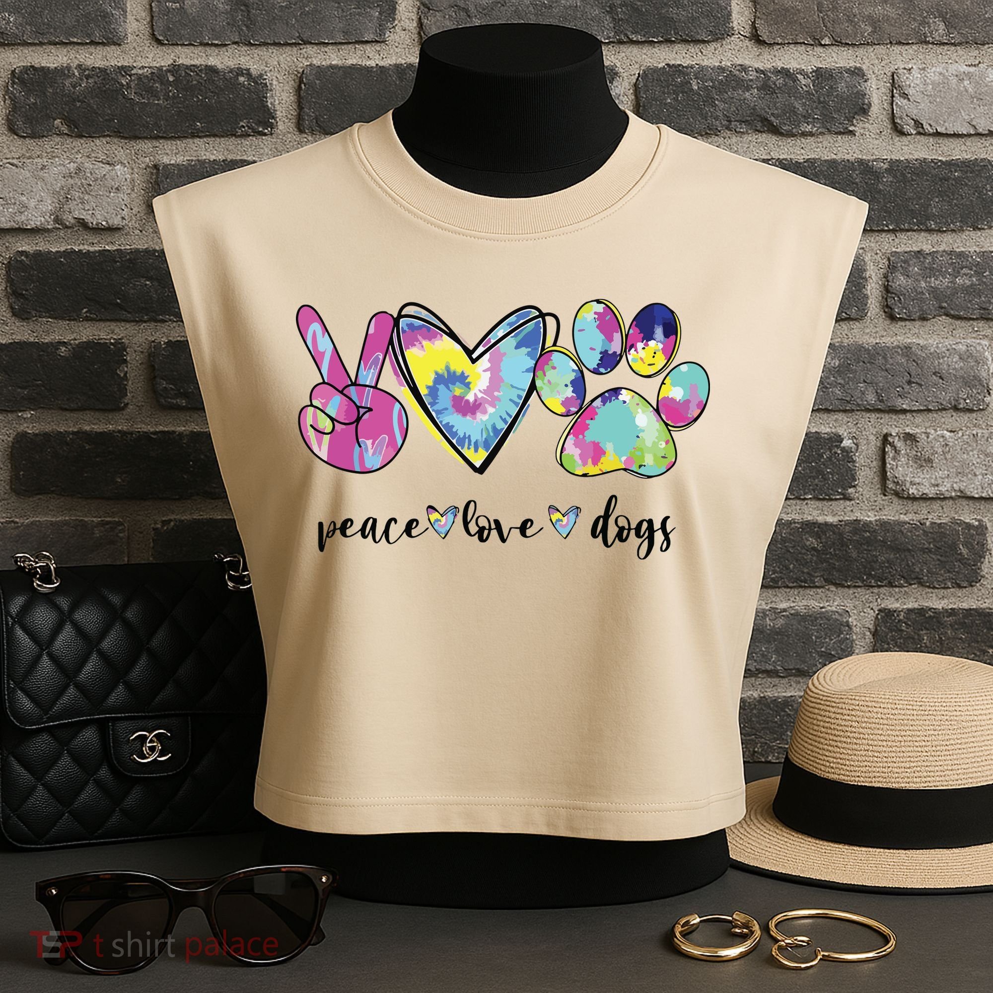 Peace Love Dogs Lover Puppy Paw Dog Garment-Dyed Women's Muscle Tee